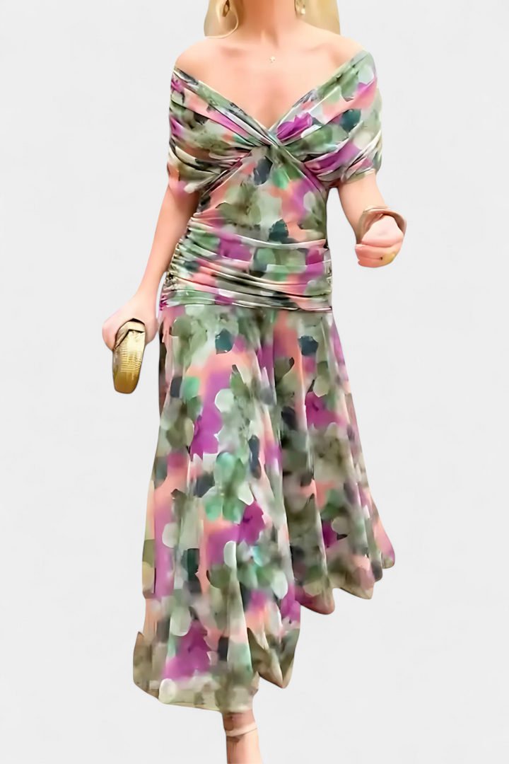 Alondra | Langes Blumenkleid mit V-Ausschnitt