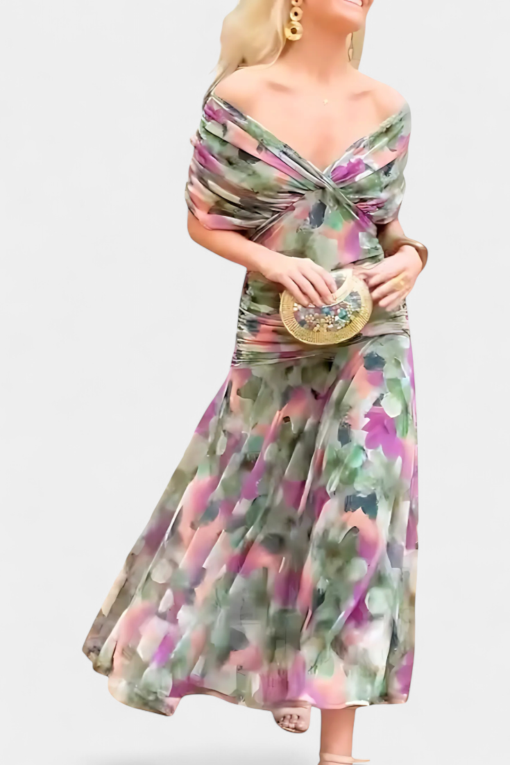 Alondra | Langes Blumenkleid mit V-Ausschnitt