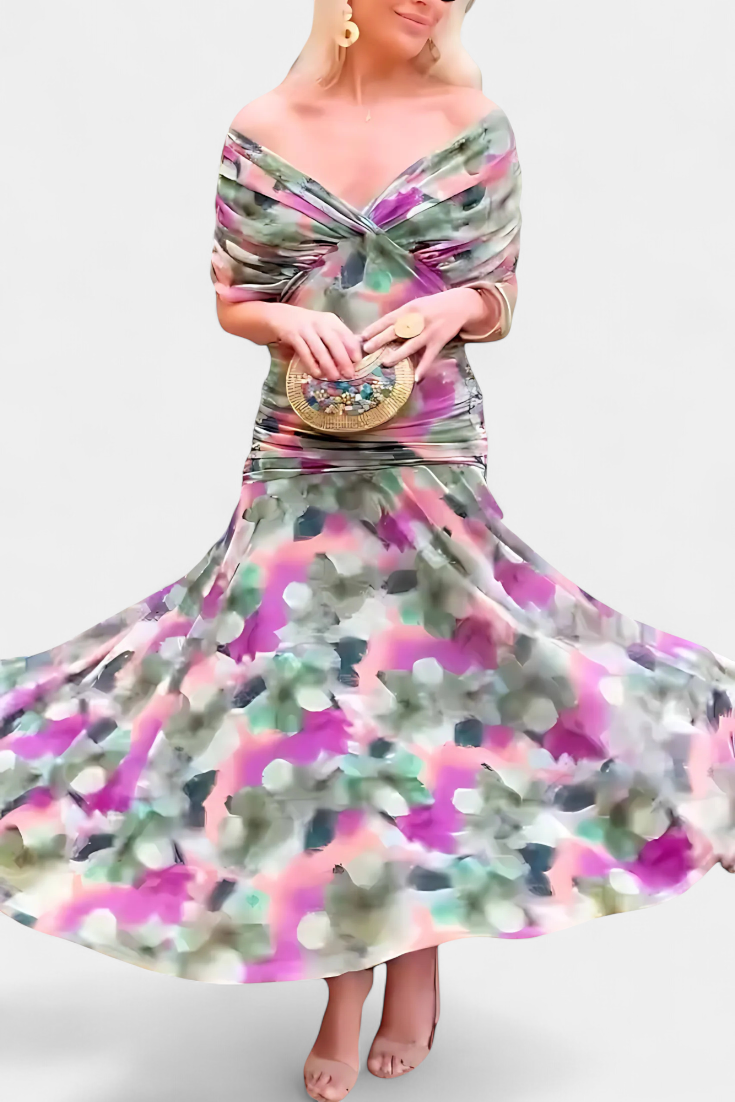Alondra | Langes Blumenkleid mit V-Ausschnitt
