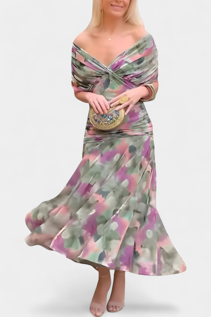 Alondra | Langes Blumenkleid mit V-Ausschnitt