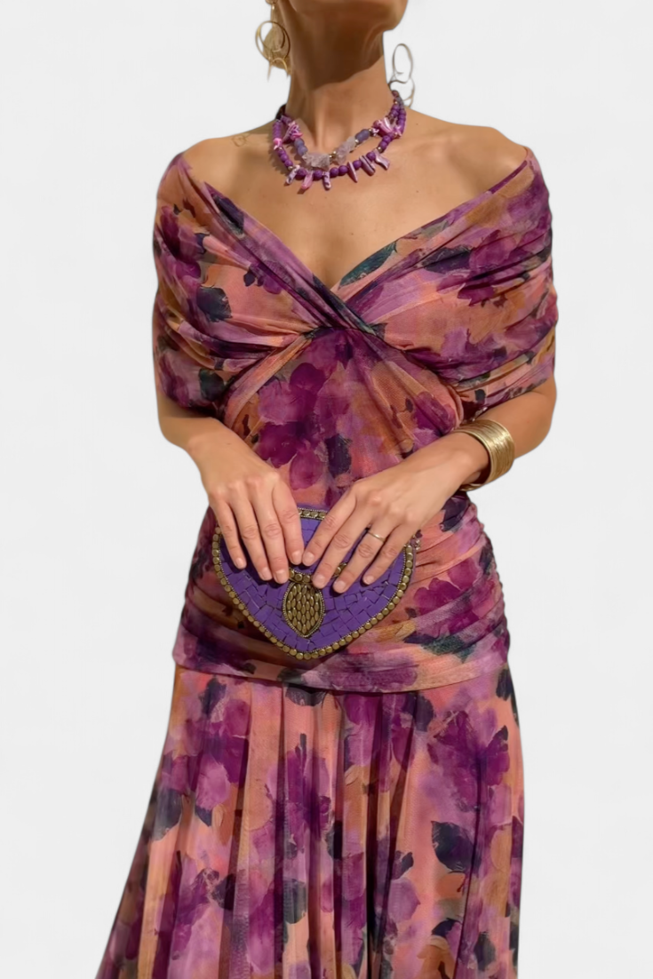 Alondra | Langes Blumenkleid mit V-Ausschnitt