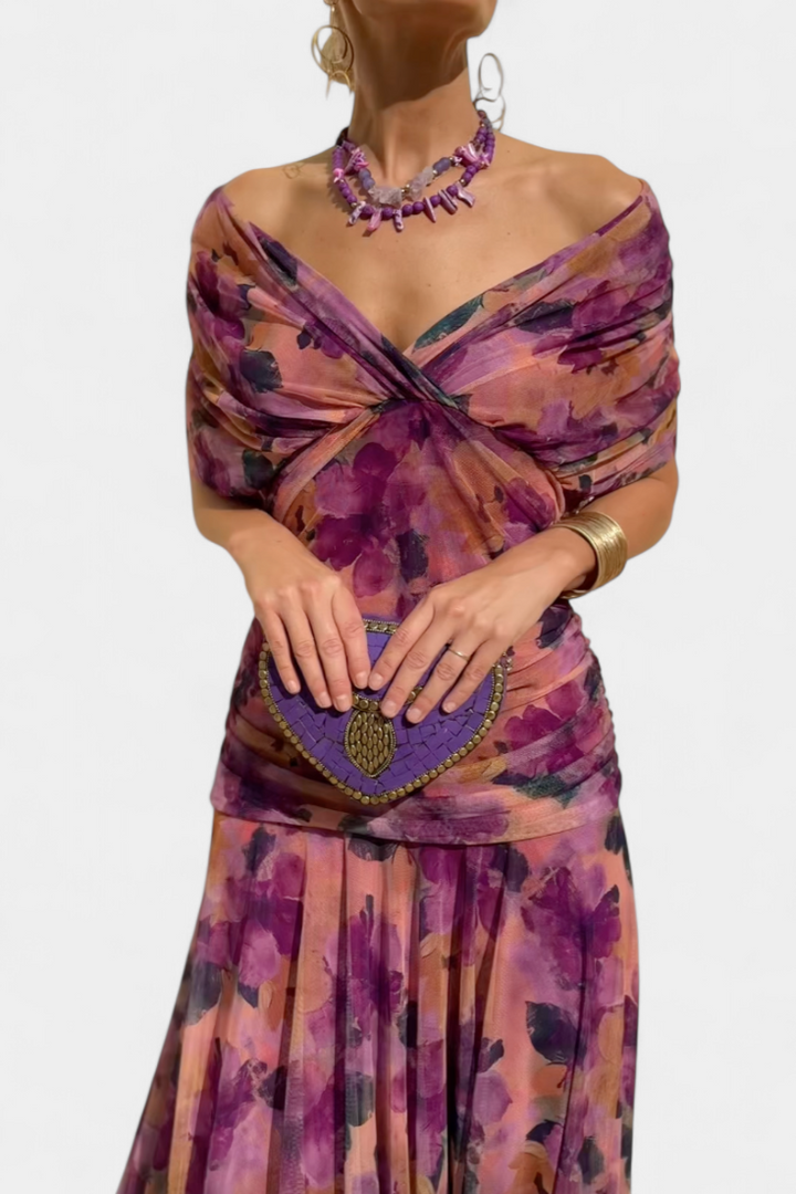 Alondra | Langes Blumenkleid mit V-Ausschnitt
