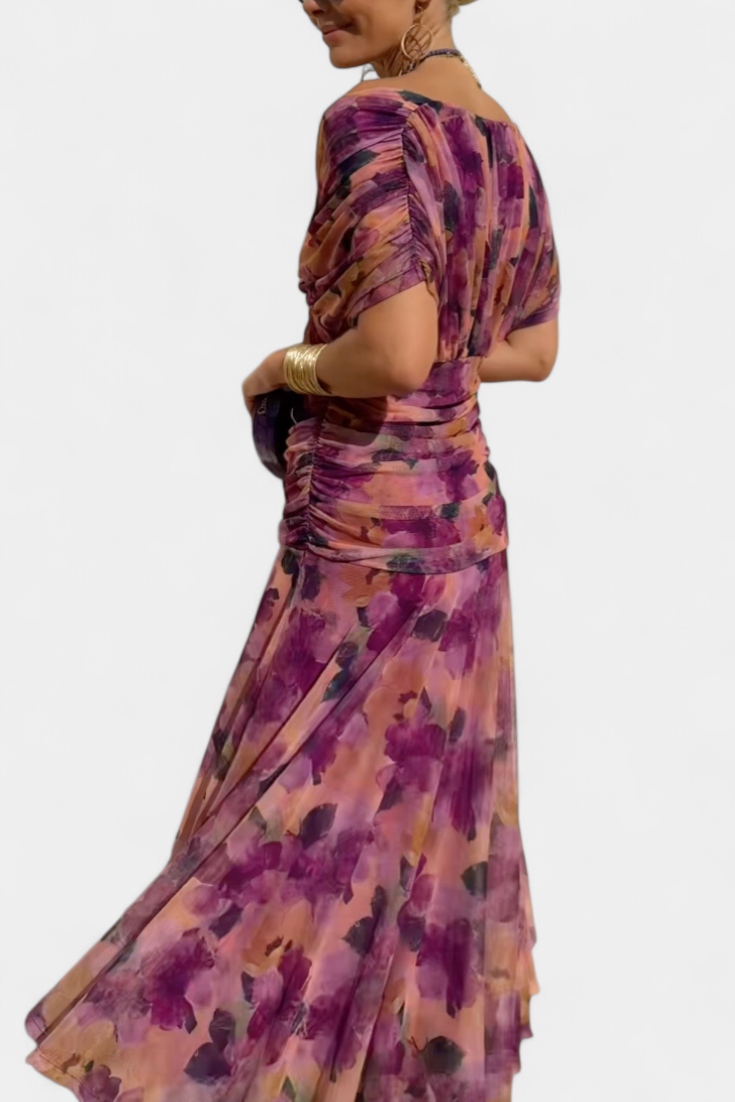 Alondra | Langes Blumenkleid mit V-Ausschnitt