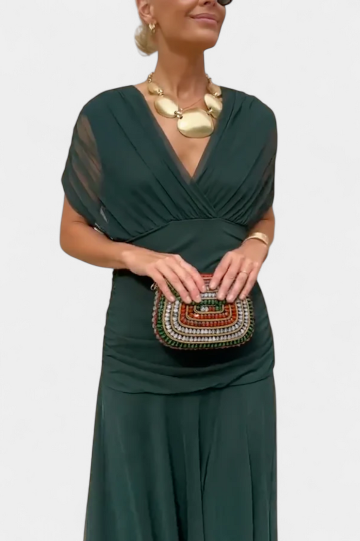 Alondra | Langes Blumenkleid mit V-Ausschnitt