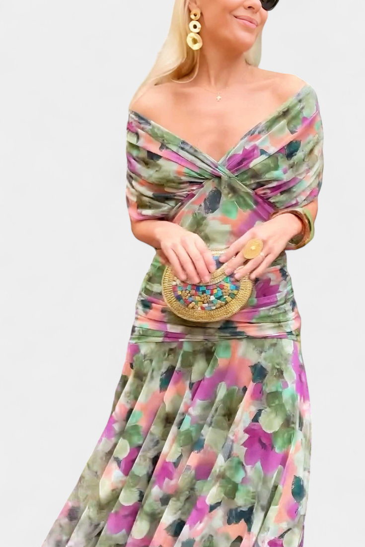 Alondra | Langes Blumenkleid mit V-Ausschnitt