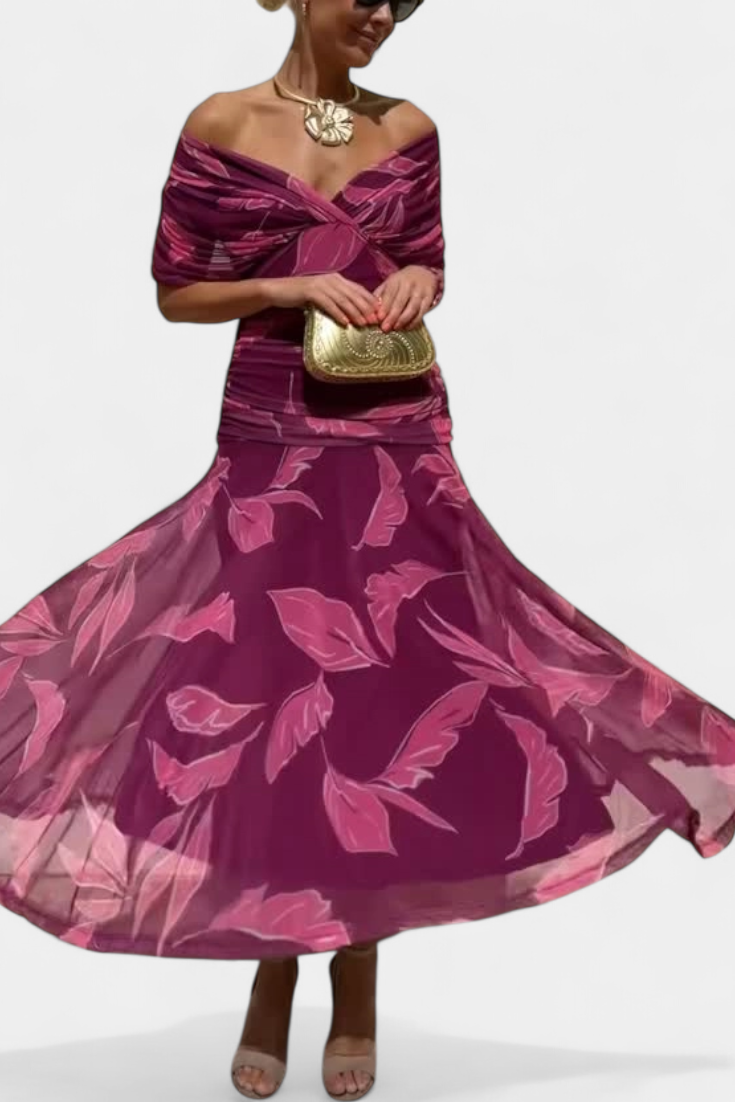 Alondra | Langes Blumenkleid mit V-Ausschnitt