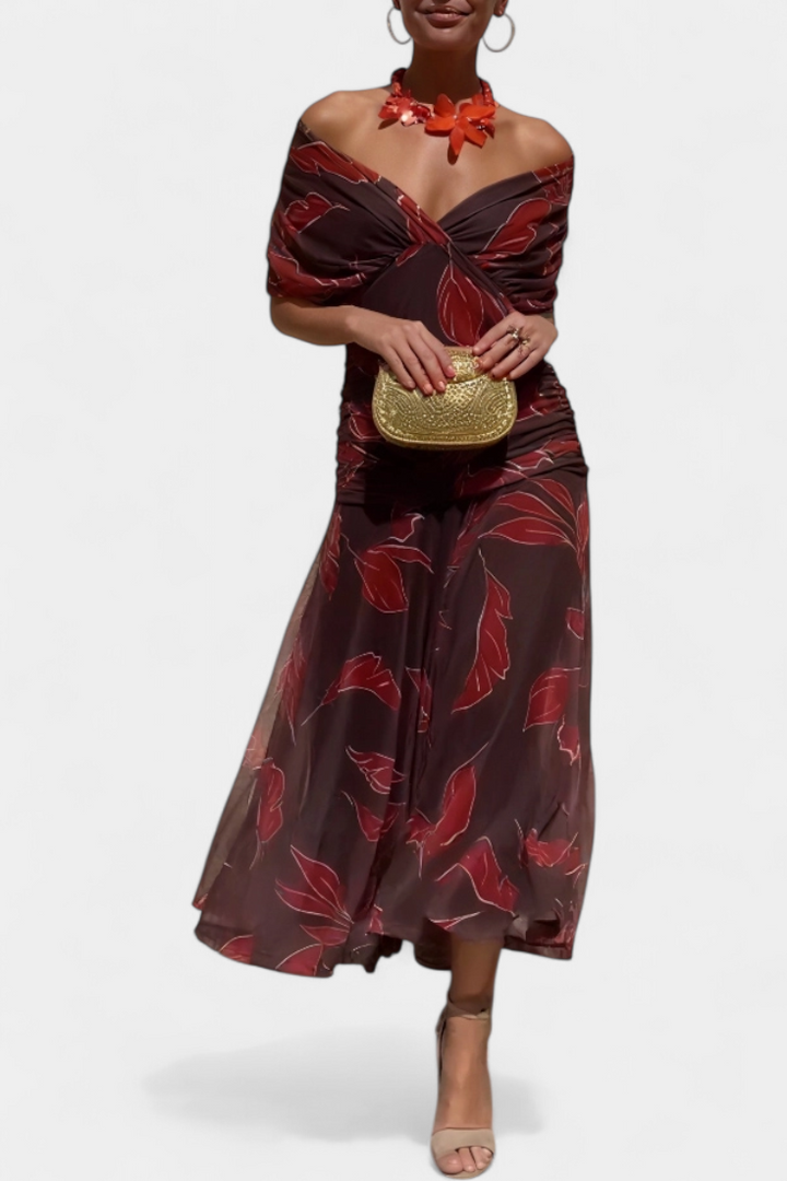 Alondra | Langes Blumenkleid mit V-Ausschnitt