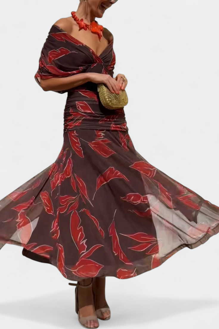 Alondra | Langes Blumenkleid mit V-Ausschnitt